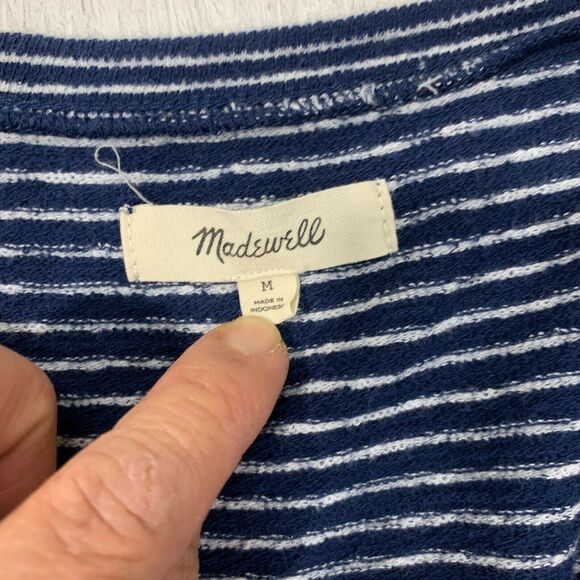Madewell Wild Ginger Striped Shirt Women's Size M Puffed Mid Sleeve U Neck Top - Picture 9 of 13